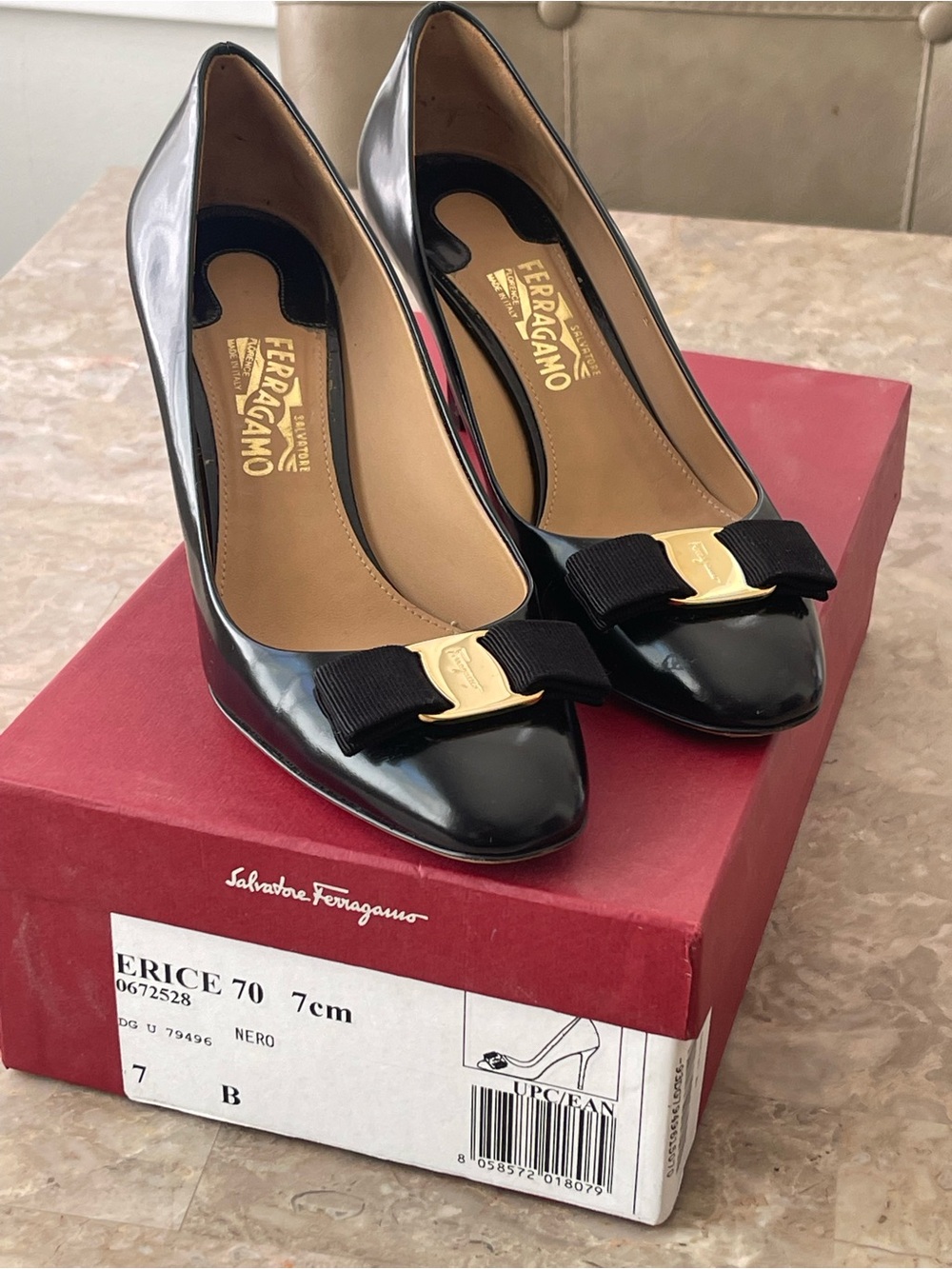 Salvatore Ferragamo Black Bow Heels + Original Box, Dust Bag, & Heel Clips